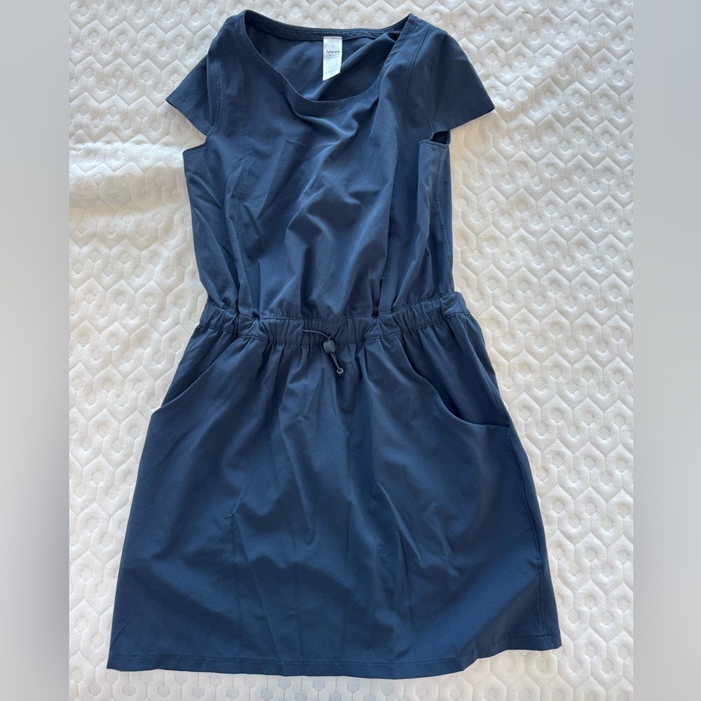 Ivivva Navy Drawstring Waist Short Sleeve Girls Dress 7